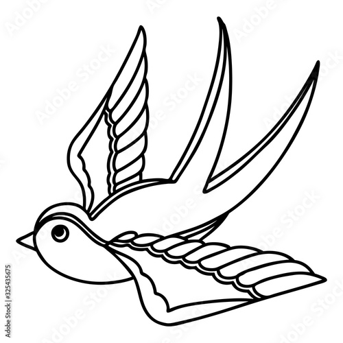 black line tattoo of a swallow
