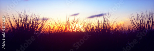 Scenic View Of Field Against Sky During Sunset , close up, colorful, bright sun, panoramic