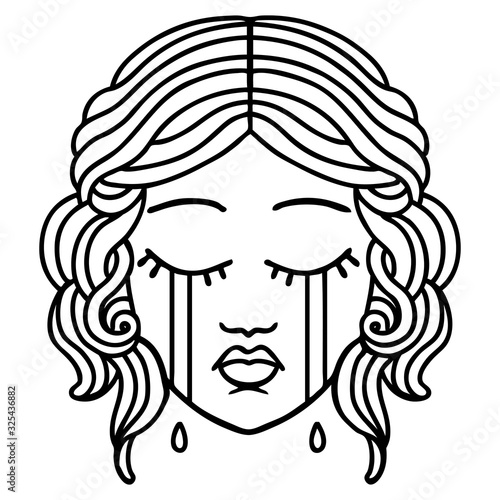 black line tattoo of female face crying