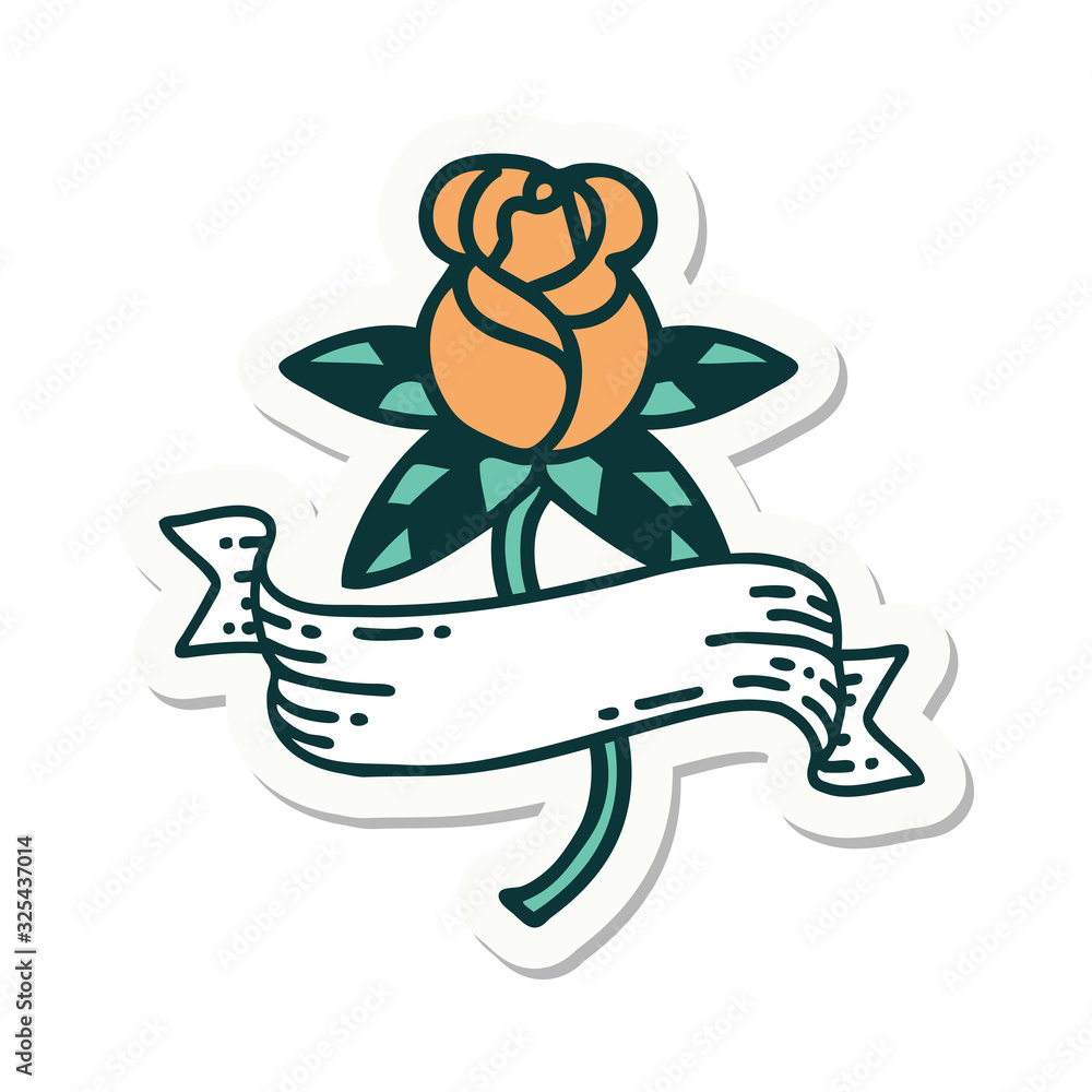 Obraz premium tattoo style sticker of a rose and banner
