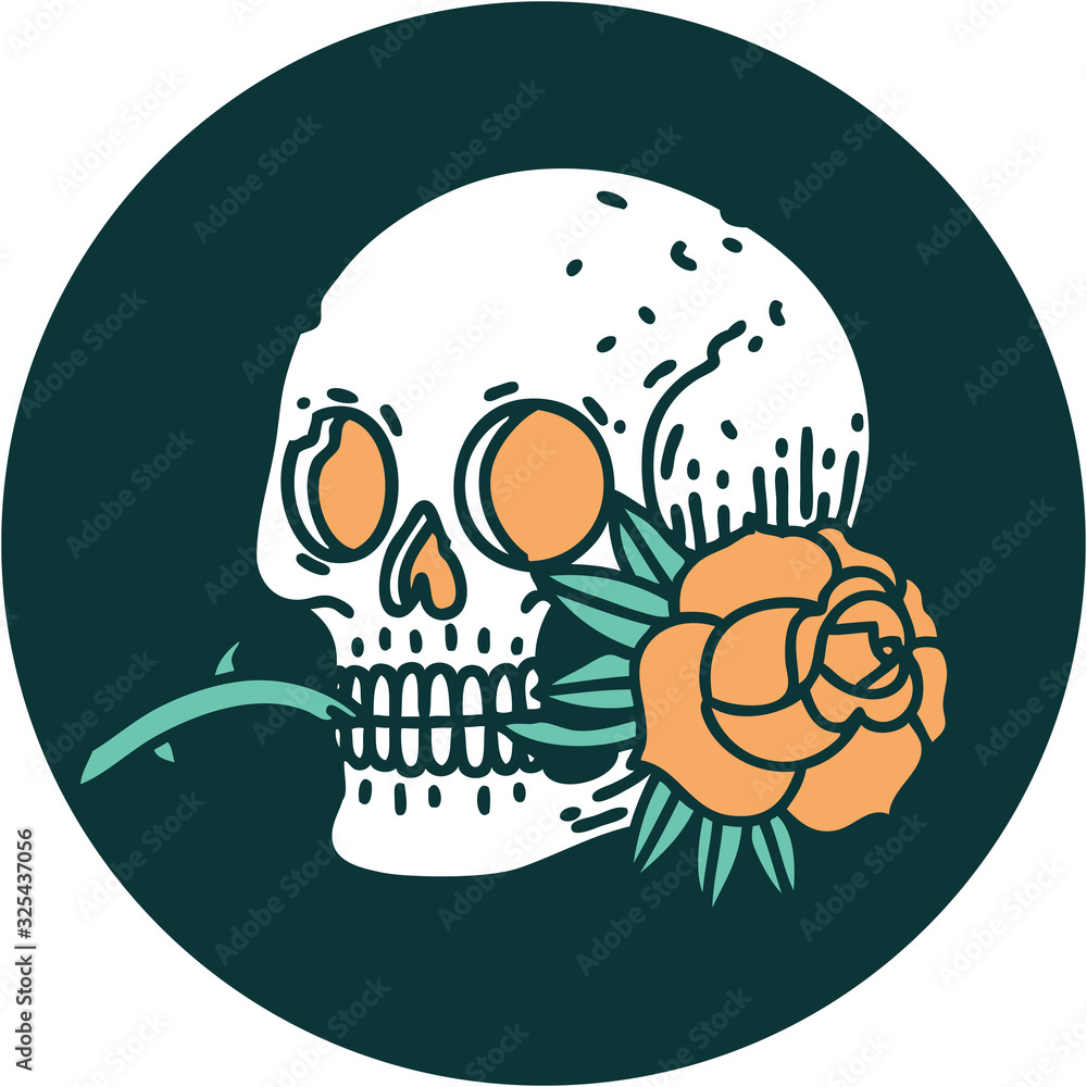 tattoo style icon of a skull and rose tattoo style icon of a skull and rose