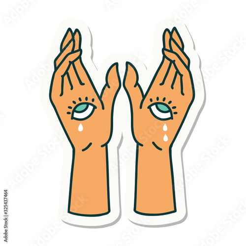 tattoo style sticker of mystic hands