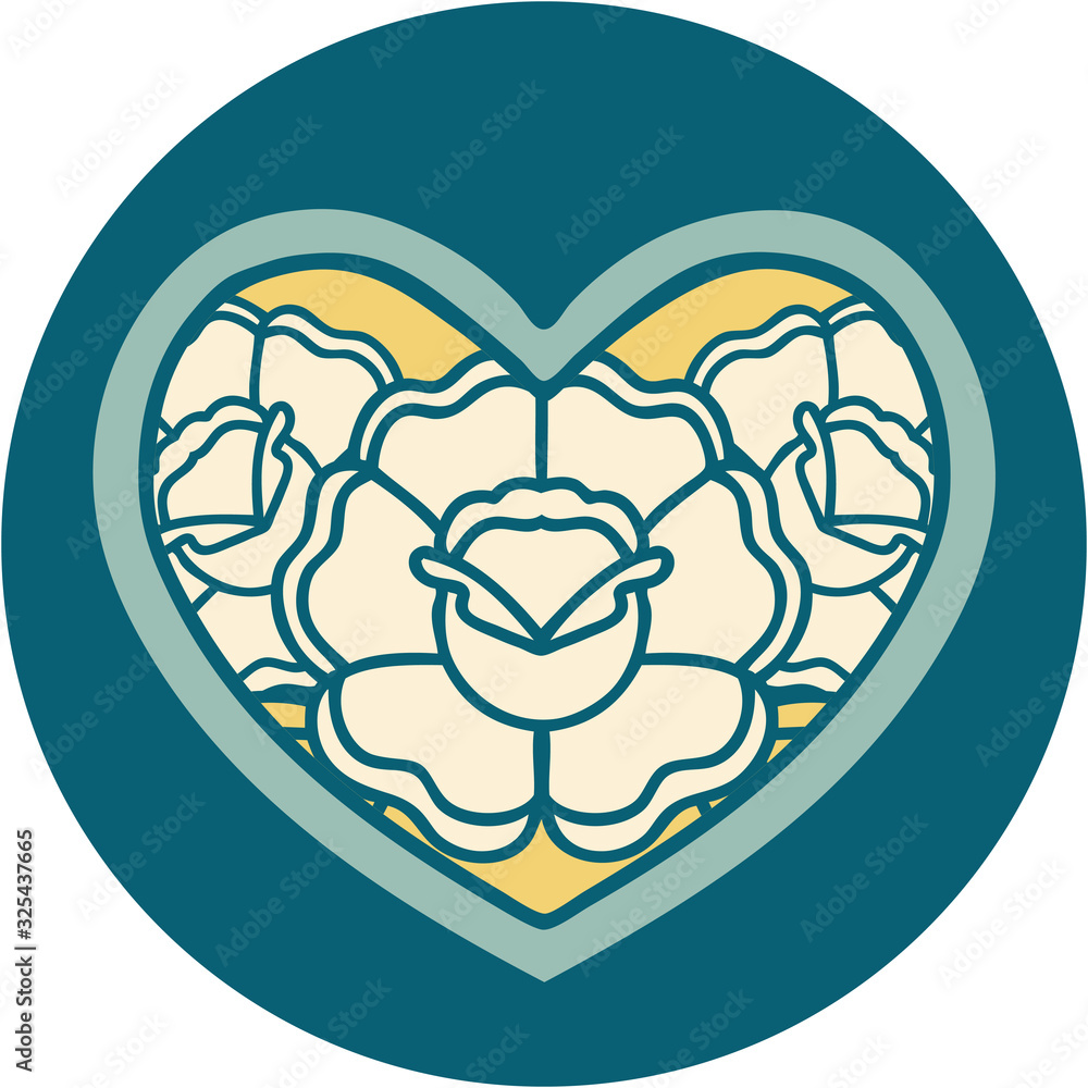 tattoo style icon of a heart and flowers tattoo style icon of a heart and flowers