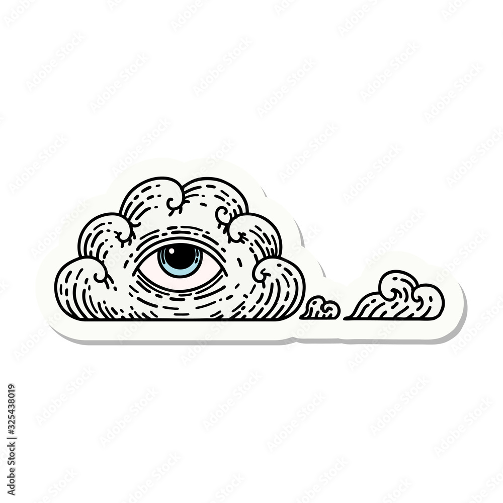 Obraz premium tattoo style sticker of an all seeing eye cloud