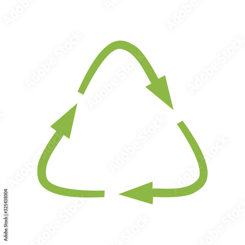 Green recycling sign, isolated on white background. Vector reuse symbol. Perfect for ecological design, eco-friendly packaging. Zero waste lifestyle.