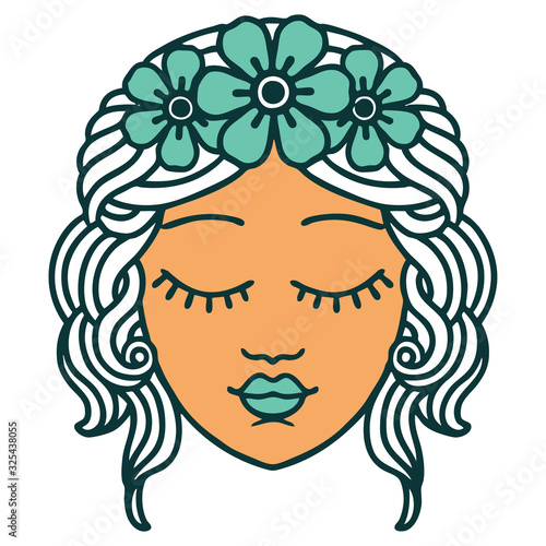 tattoo style icon of a maidens face