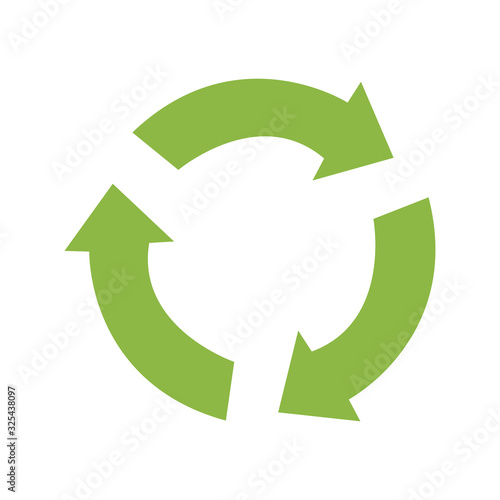 Green recycling sign, isolated on white background. Vector reuse symbol. Perfect for ecological design, eco-friendly packaging. Zero waste lifestyle.