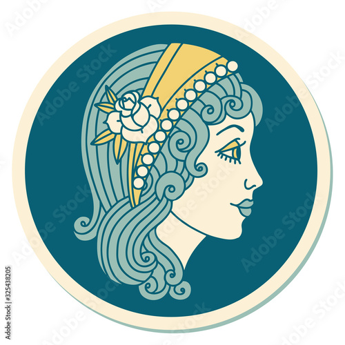 tattoo style sticker of a gypsy head
