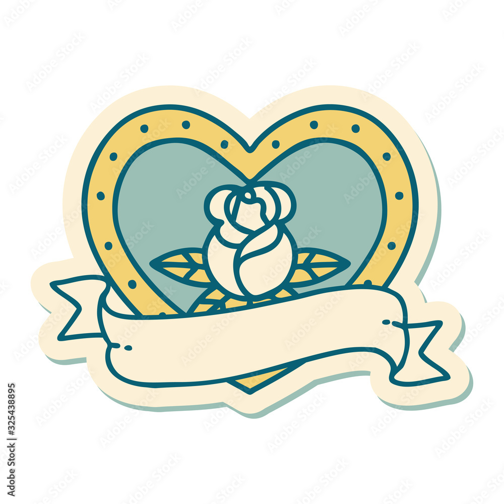 tattoo style sticker of a heart rose and banner tattoo style sticker of a heart rose and banner