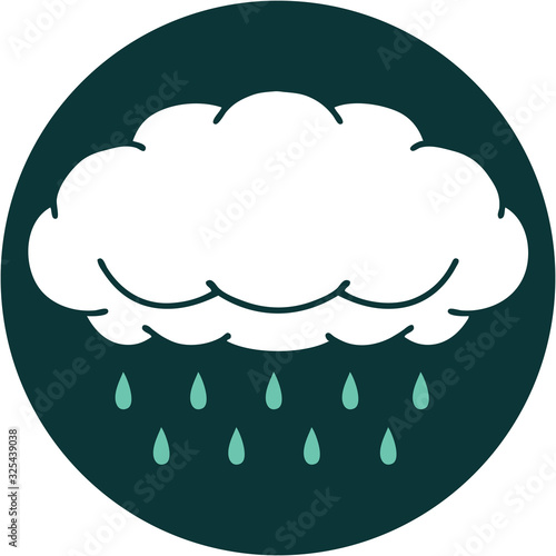 tattoo style icon of a cloud raining