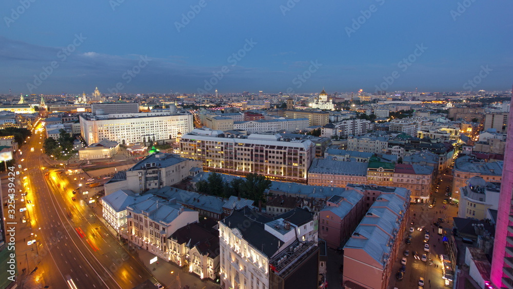 Obraz premium Panoramic view of the building from the roof of center Moscow timelapse, Russia