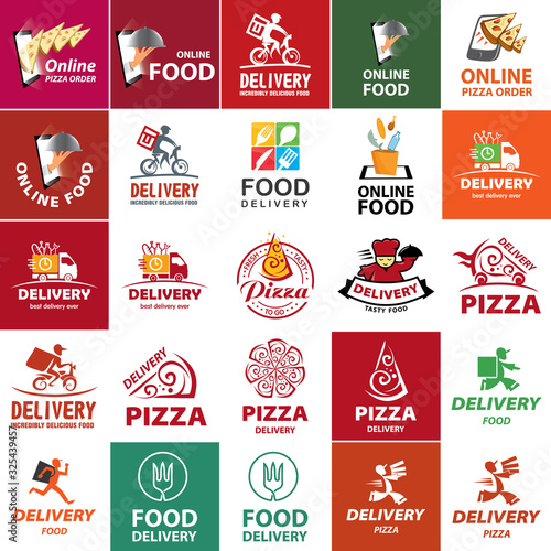 Vector set food delivery, icons, logo and illustrations
