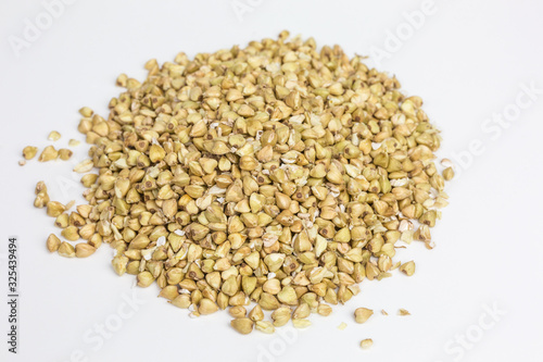 heap of dried sprouted buckwheat grains