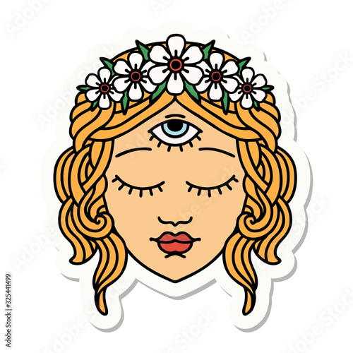 tattoo style sticker of female face