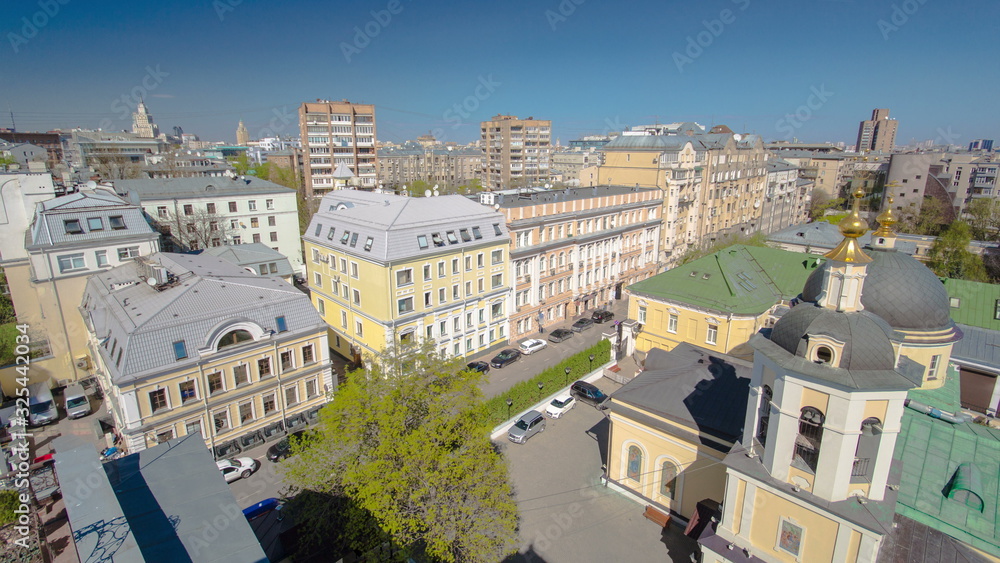 Panoramic view of the building from the roof of center Moscow timelapse, Russia
