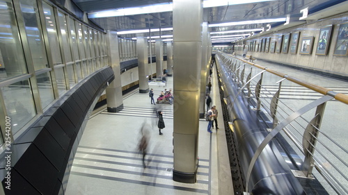 modern subway station vistavochnaya timelapse. Moscow, Russia.