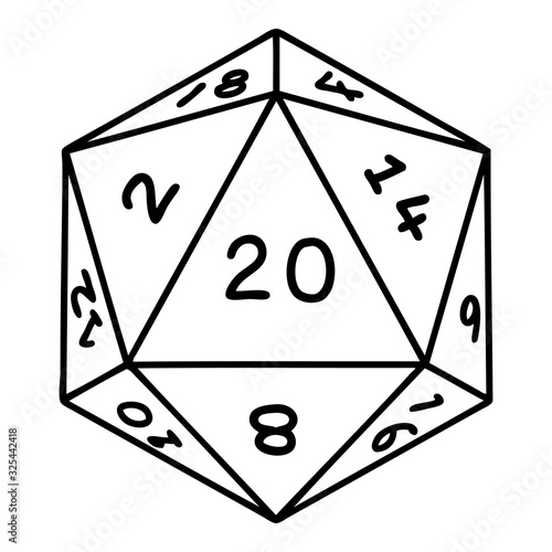 black line tattoo of a d20 dice