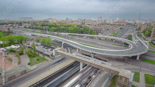 Top view of urban transport traffic on Leningradskoye shosse timelapse, Moscow
