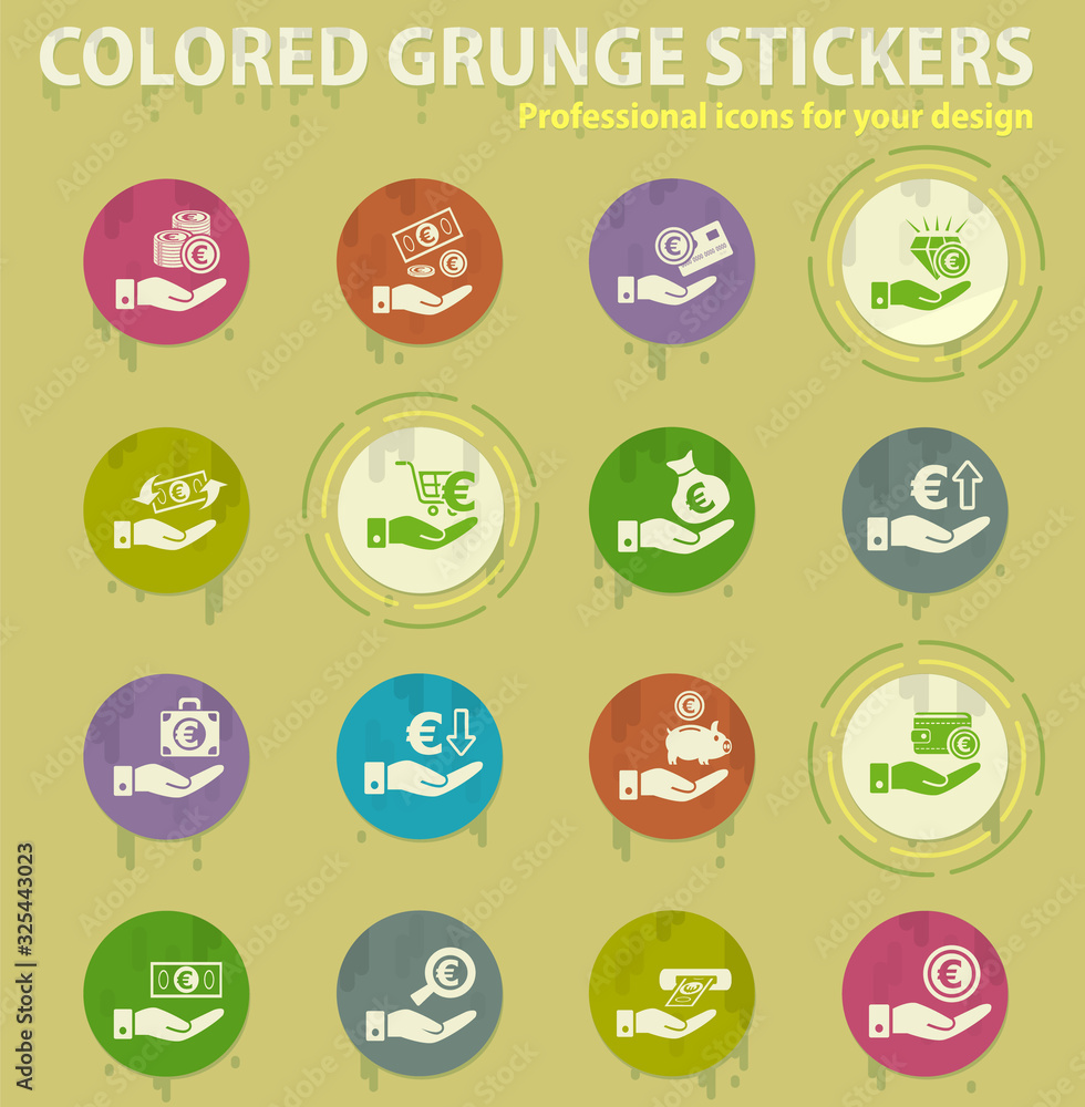 hand and money colored grunge icons