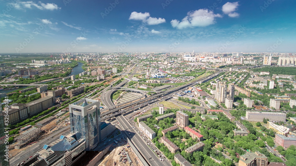 Panoramic view of the building from the roof of Moscow International Business Center timelapse, Russia