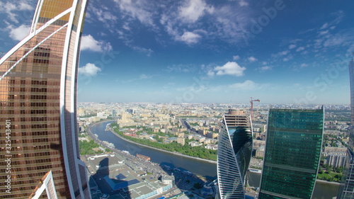 Canvas Print Skyscrapers of Moscow City business complex and river timelapse.