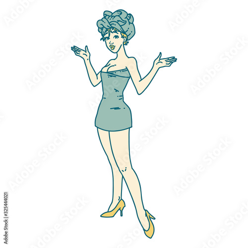 tattoo style icon of a pinup girl in towels
