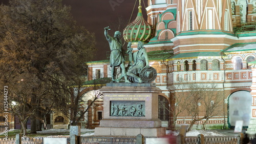 St. Basils cathedral and monument to Minin and Pozharsky timelapse in Moscow, Russia
