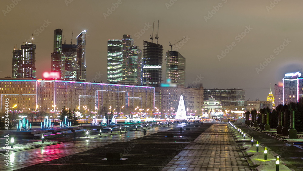View from Poklonnaya Hill business center Moscow City timelapse . Russia, Moscow View from Poklonnaya Hill business center Moscow City timelapse . Russia, Moscow