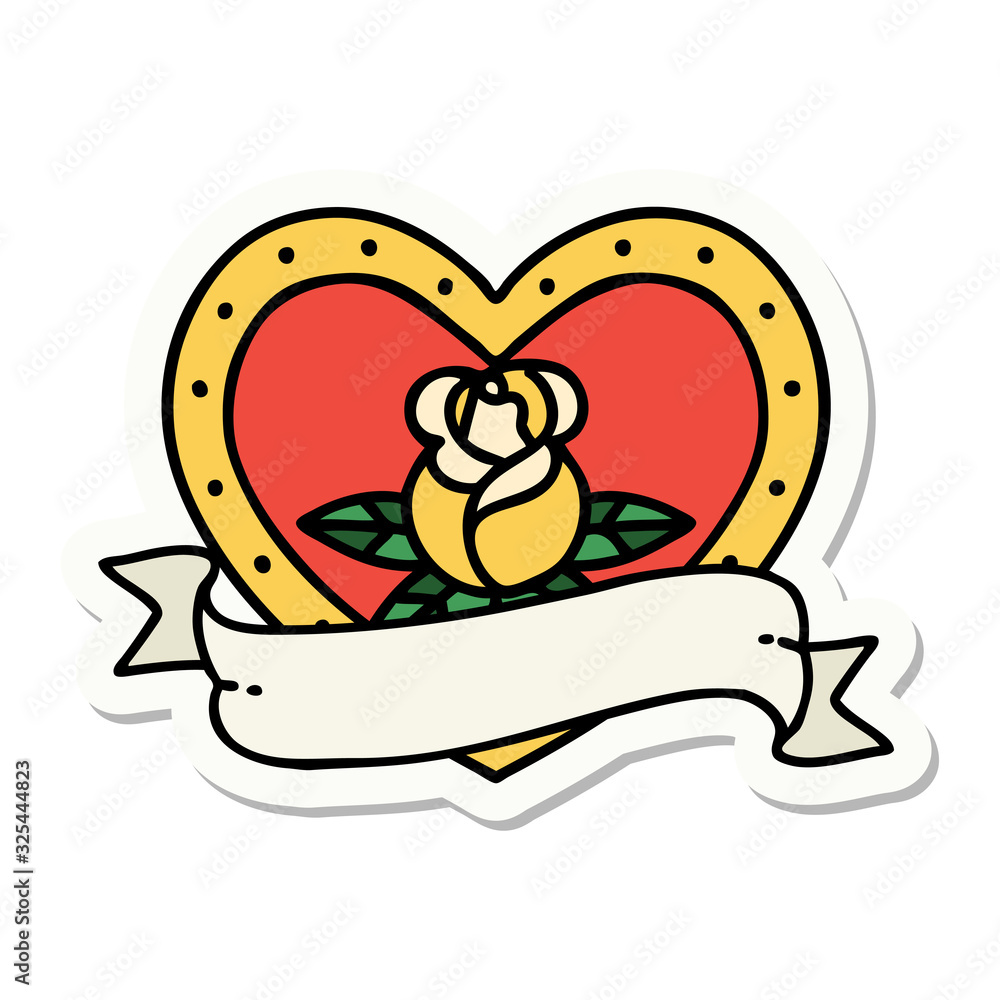 tattoo style sticker of a heart rose and banner tattoo style sticker of a heart rose and banner