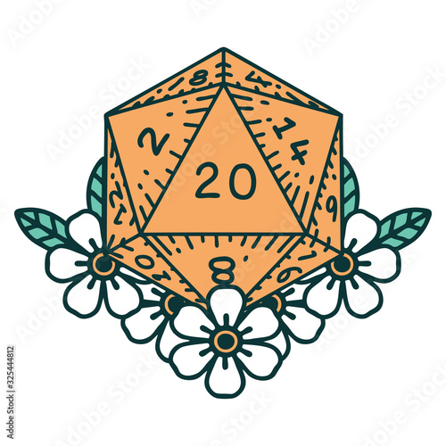 tattoo style icon of a d20 photo