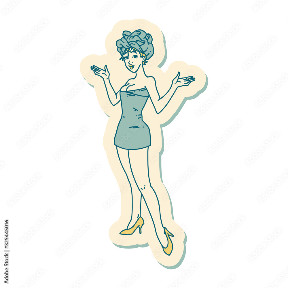 tattoo style sticker of a pinup girl in towels tattoo style sticker of a pinup girl in towels