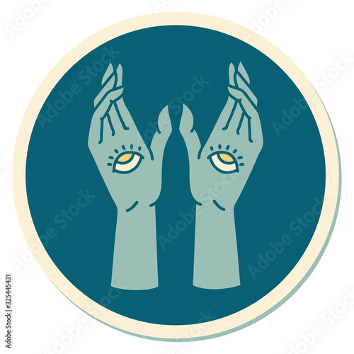 tattoo style sticker of mystic hands