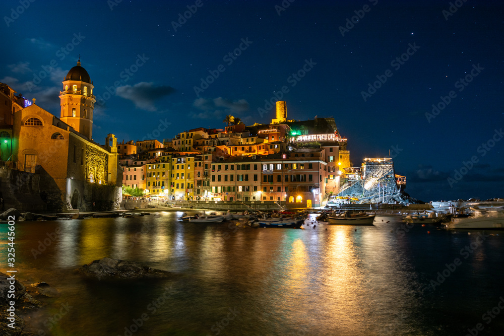 Vernazza and the ocean at night at Cinque Terre