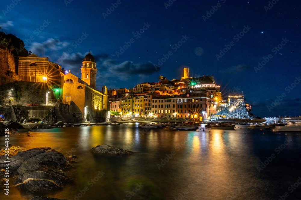 Vernazza and the ocean at night at Cinque Terre