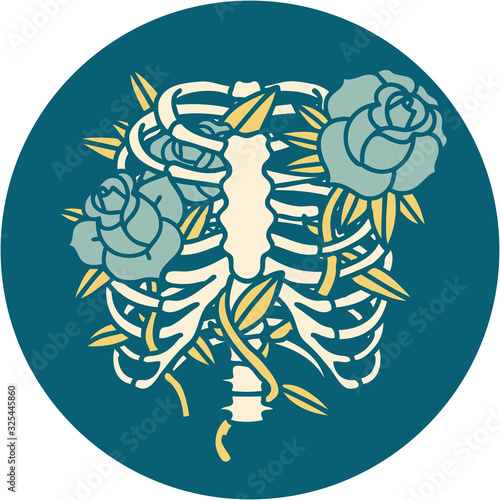 tattoo style icon of a rib cage and flowers