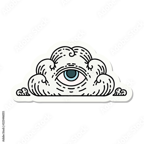 tattoo style sticker of an all seeing eye cloud