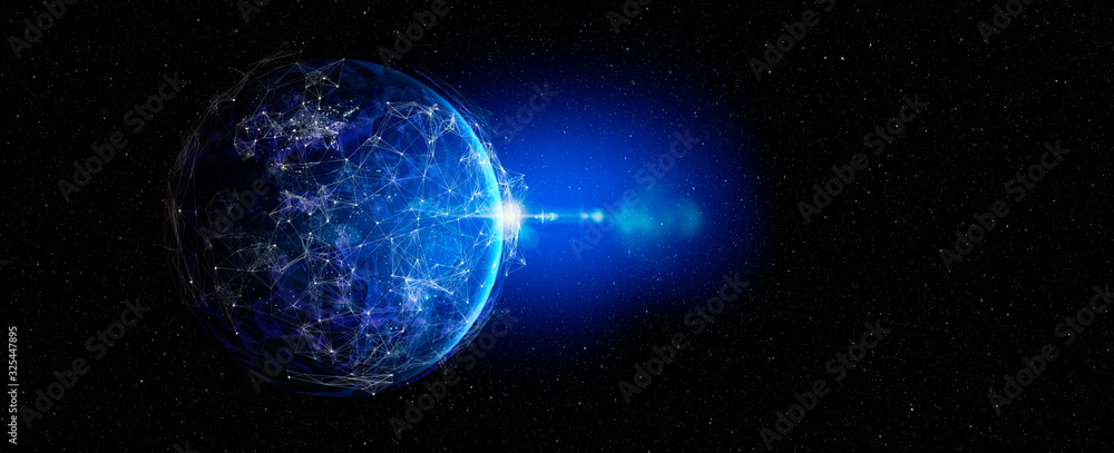 Communication technology for internet business. Global world network and telecommunication on earth and IoT. Elements of this image furnished by NASA