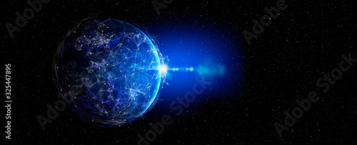 Obraz na płótnie Communication technology for internet business. Global world network and telecommunication on earth and IoT. Elements of this image furnished by NASA w salonie