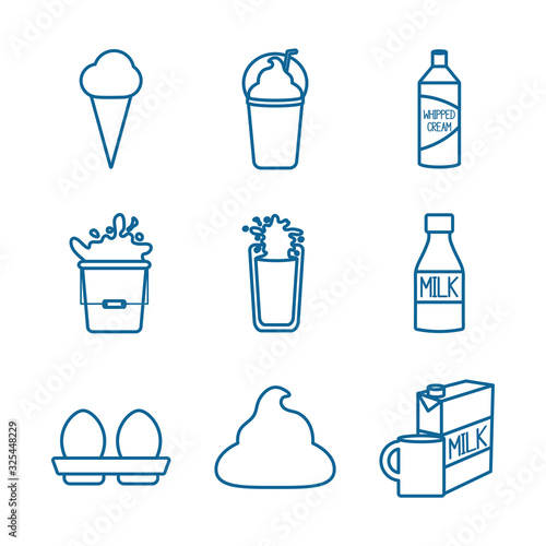 Isolated dairy line style icon set vector design