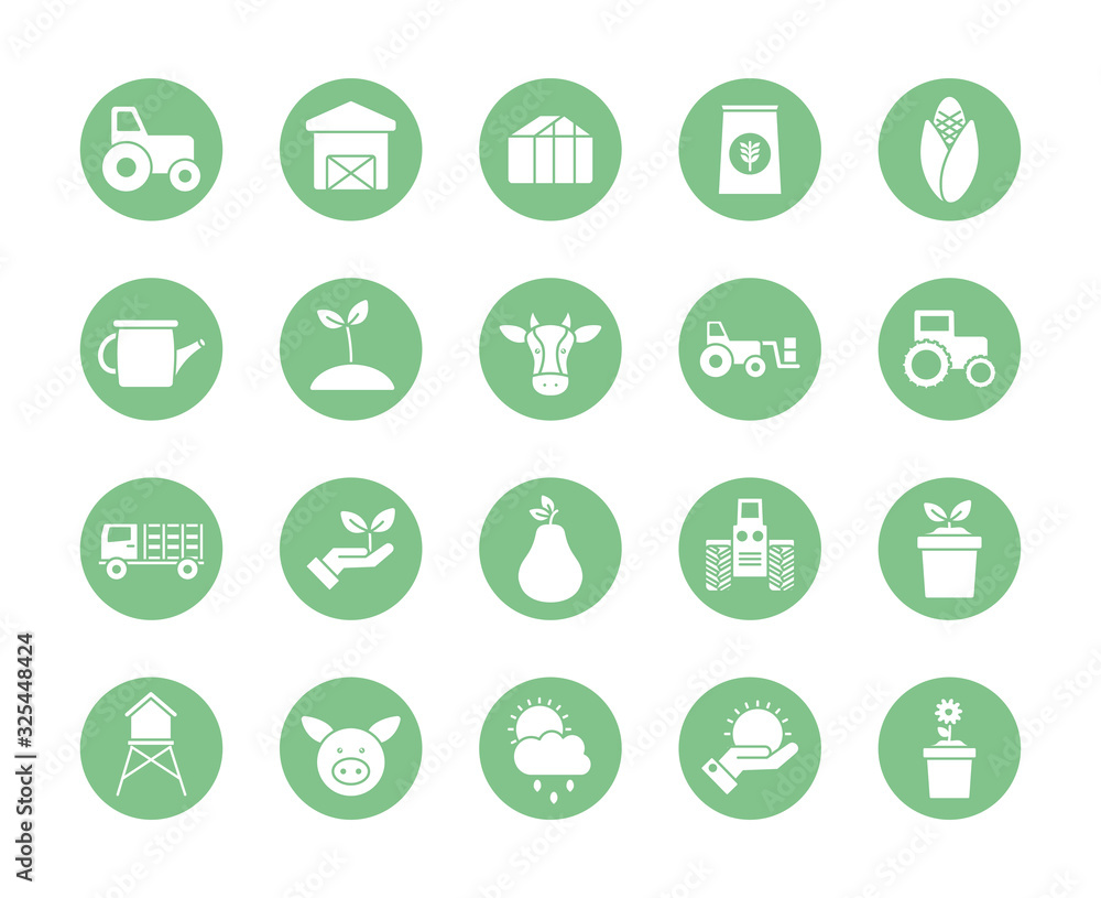 Isolated agronomy silhouette block style icon set vector design Isolated agronomy silhouette block style icon set vector design