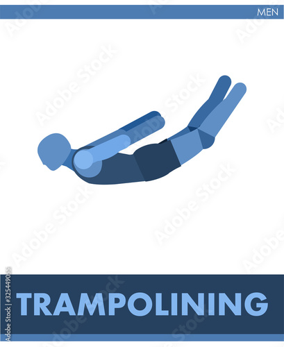 Pictogram of man trampolining. Icon of sporting gymnastics. Men, boys. Athletics. International sports;  jumping on a trampoline. The symbolic image. One of a series. Male. Vector isolated.