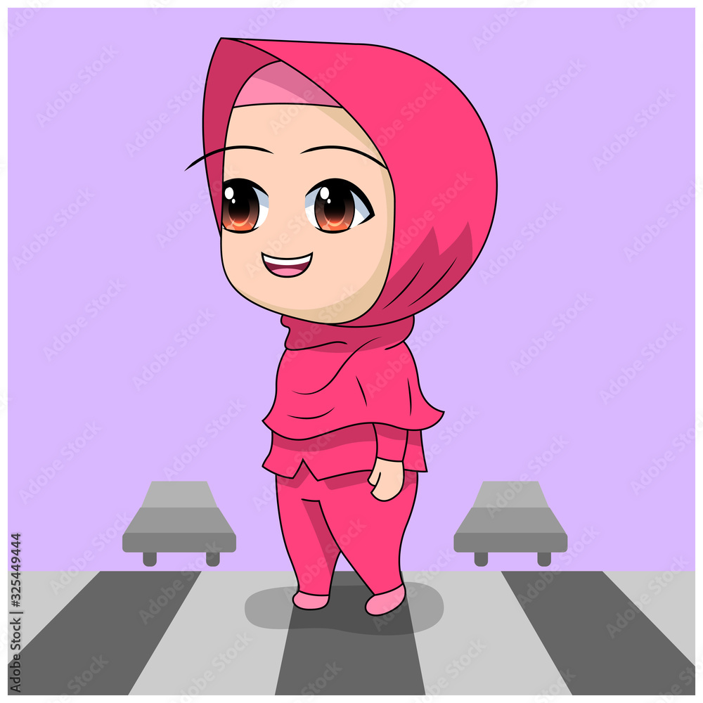 cross the street. cute Muslim children's cartoon. cartoon Children's daily  fun activity. Vector Female Cartoon Character. childrens story books.  vector Stock Vector | Adobe Stock