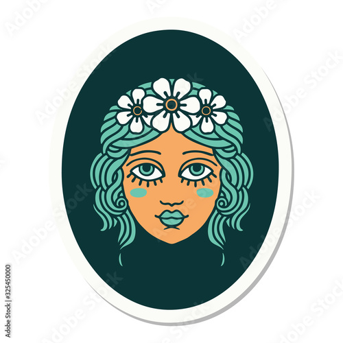 tattoo style sticker of a maiden