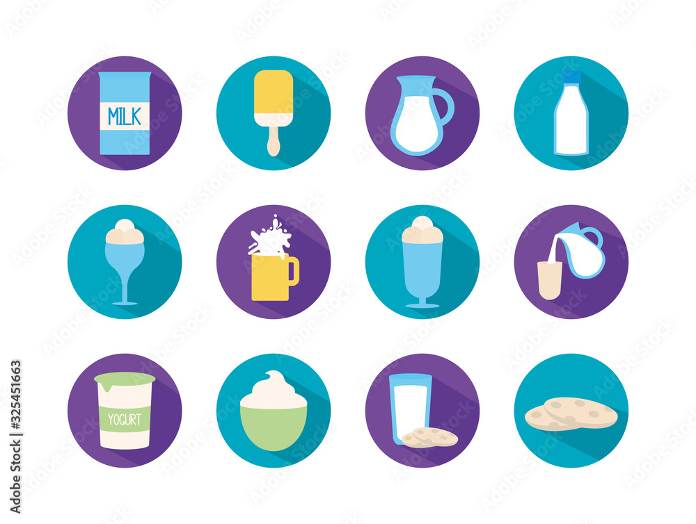 Isolated dairy flat style icon set vector design Isolated dairy flat style icon set vector design