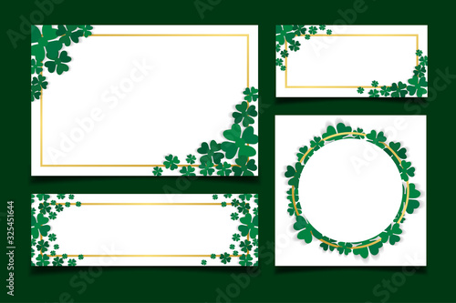 Set of Clean Background in white. Green Leaf illustration with banner Pack.  Isolated leaves frame card.