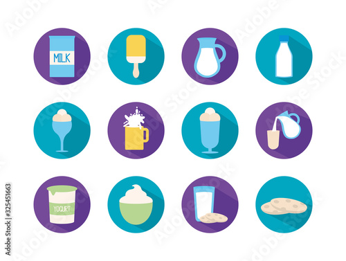 Isolated dairy flat style icon set vector design