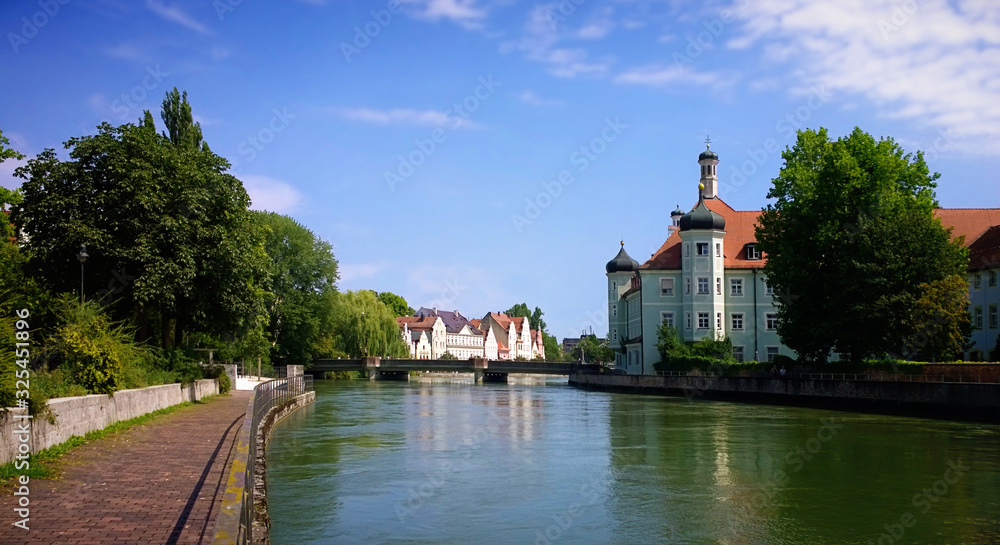 Landshut, Upper Bavaria, Germany - cityscape, promenade along the Isar river