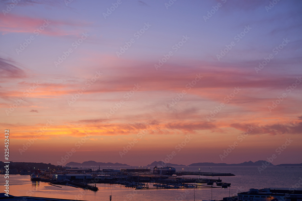 Sunset over the port of Vigo (Galicia, Spain)