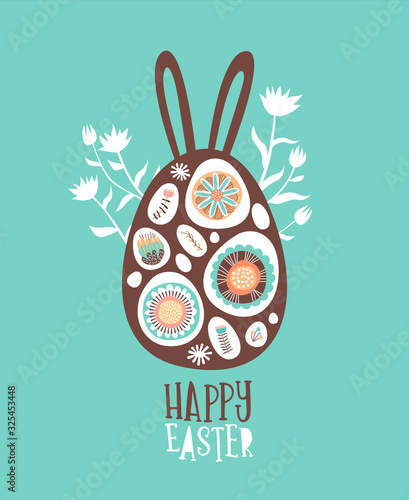 Happy easter card of cute chocolate bunny egg