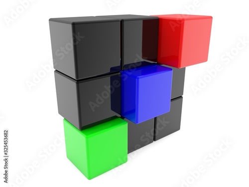 Black toy block construction with colored toy blocks in the form of steps